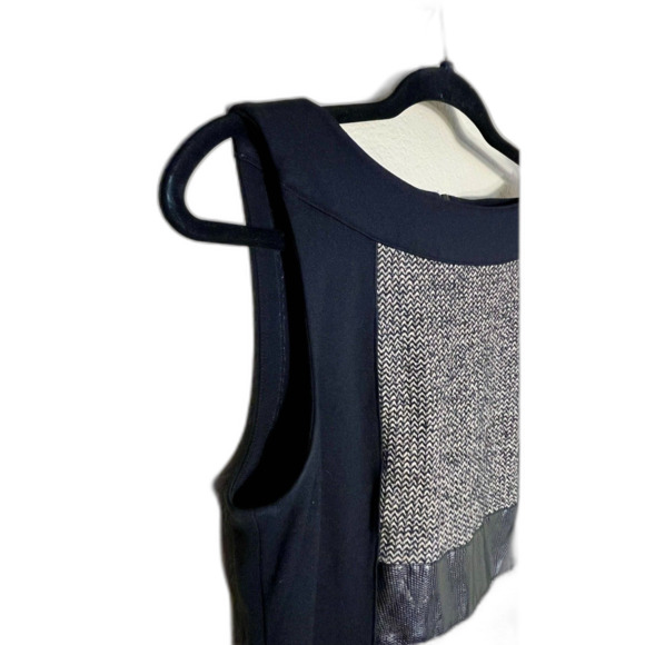 Yansi Fugel Black Shift Dress Fitted Tweed Look Block 6 Black Tan - Picture 6 of 11